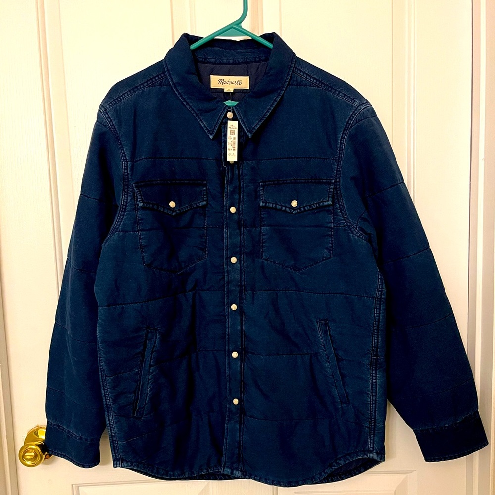 New Madewell Mens Quilted Western Shirt-Jacket in Indigo Blue